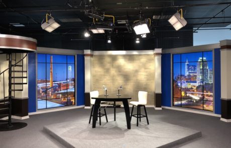 talk show interview set in video studio